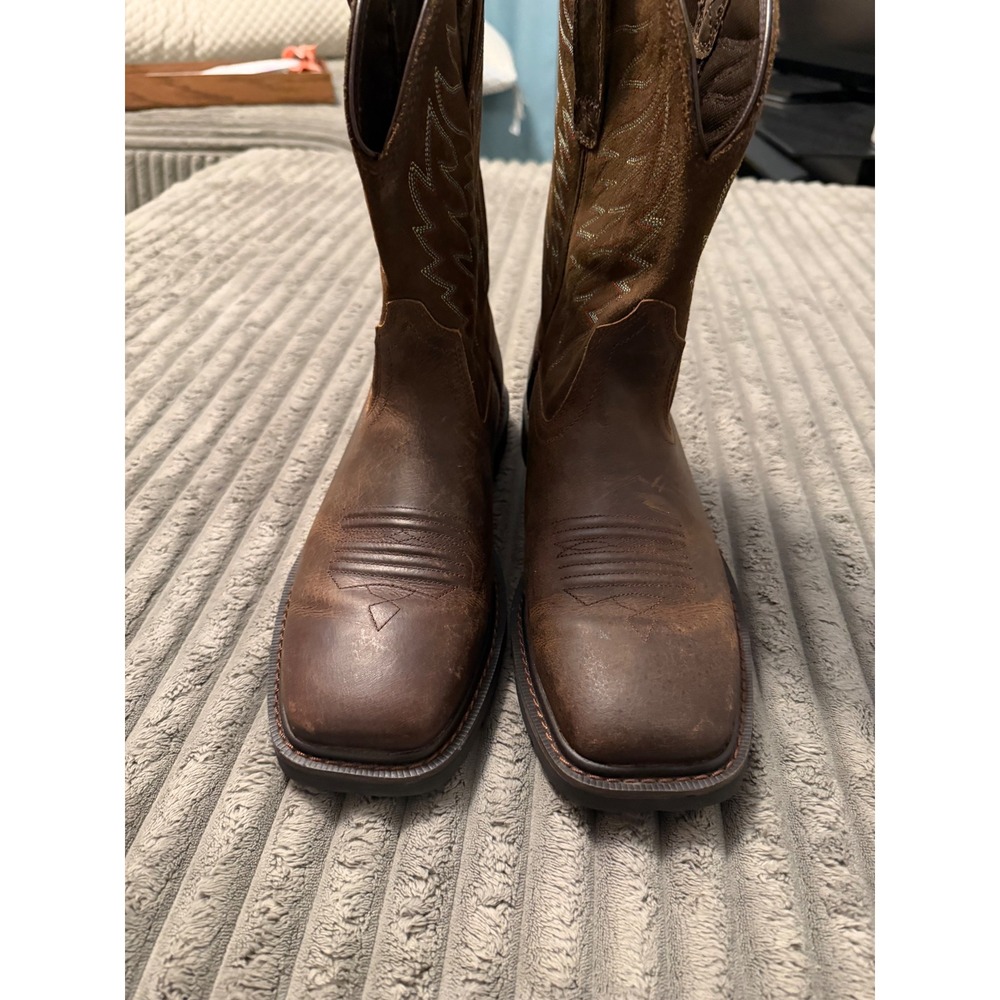 Ariat Groundbreaker Brown Leather Square Toe Western Work Boots Mens 9.5